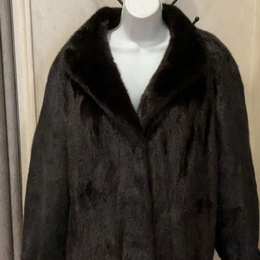 SAGA MINK FUR COAT FULL LENGTH REAL DARK BROWN FUR PLUS SIZE 2XL 3XL 18W